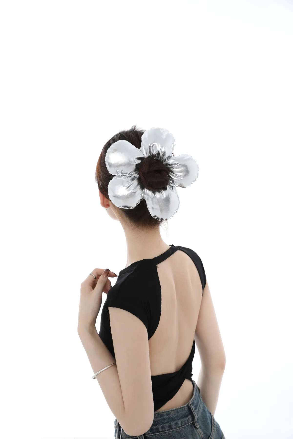 Silver Flower Claw Clip - Oversized Statement Clip product image 2
