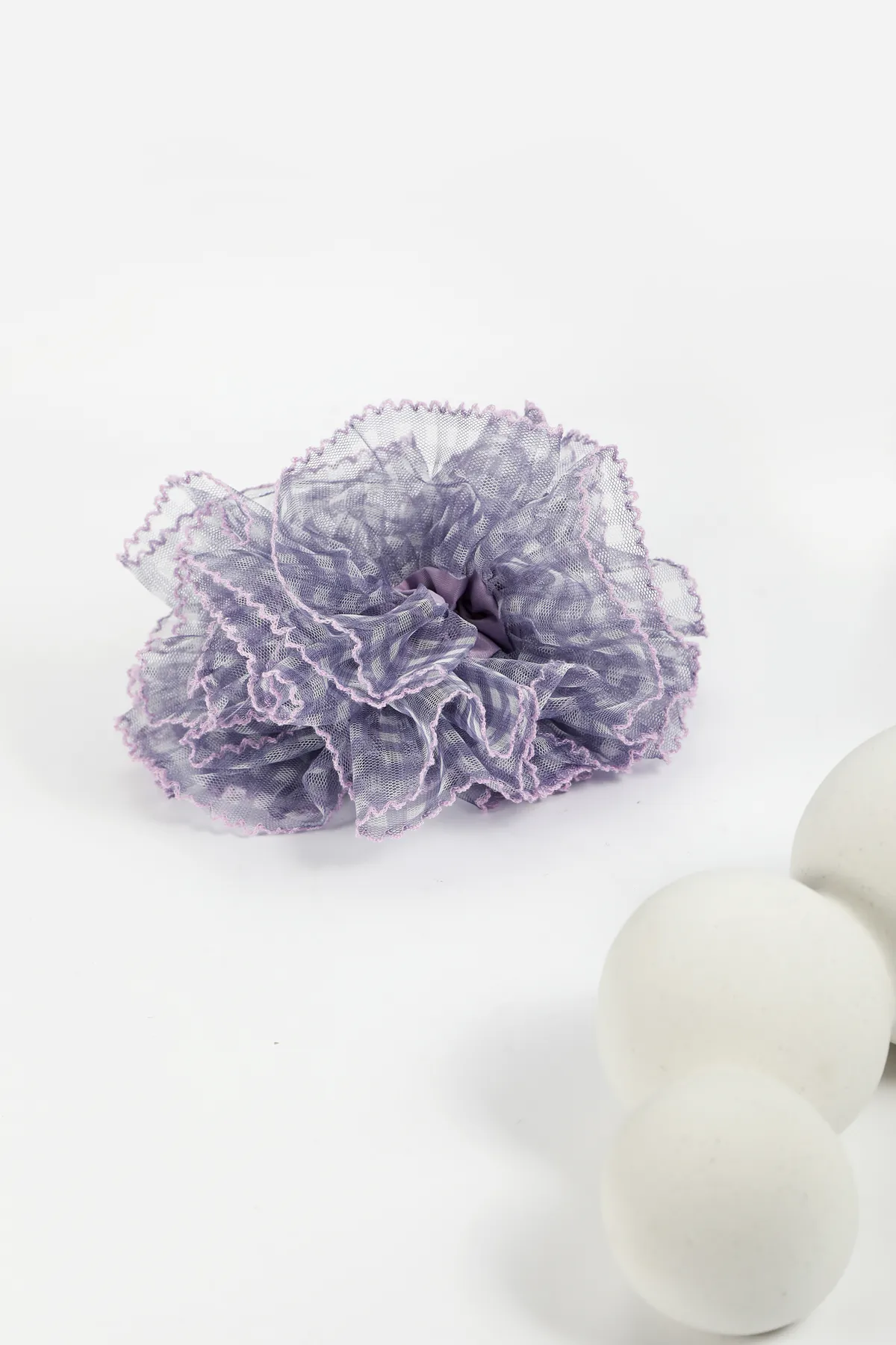 Lilac Gingham Oversized Scrunchie - Voluminous Hair Tie product image 3