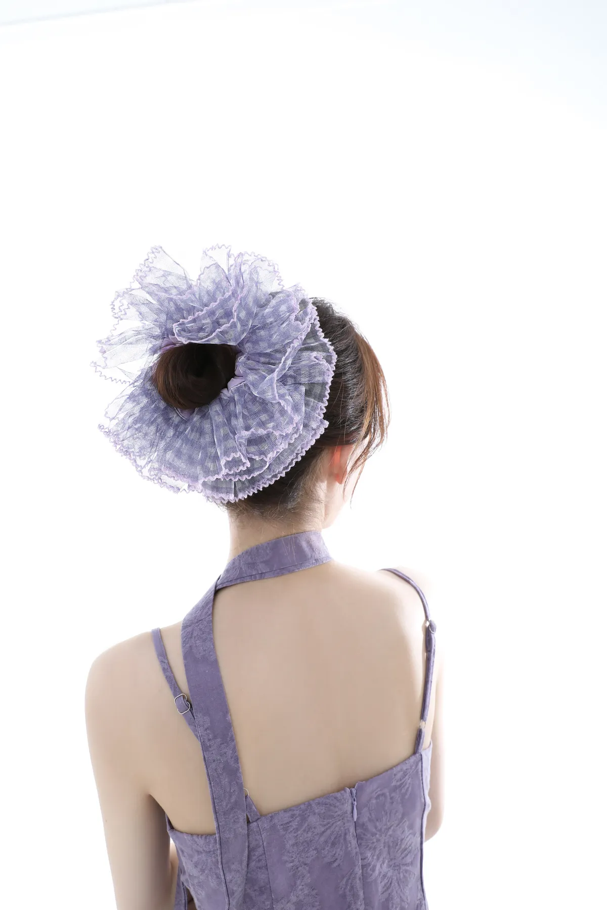 Lilac Gingham Oversized Scrunchie - Voluminous Hair Tie product image 4