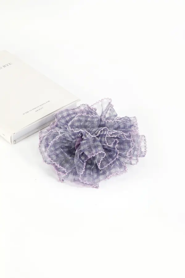 Lilac Gingham Oversized Scrunchie - Voluminous Hair Tie product image 2