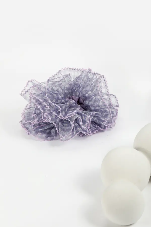 Lilac Gingham Oversized Scrunchie - Voluminous Hair Tie product image 3