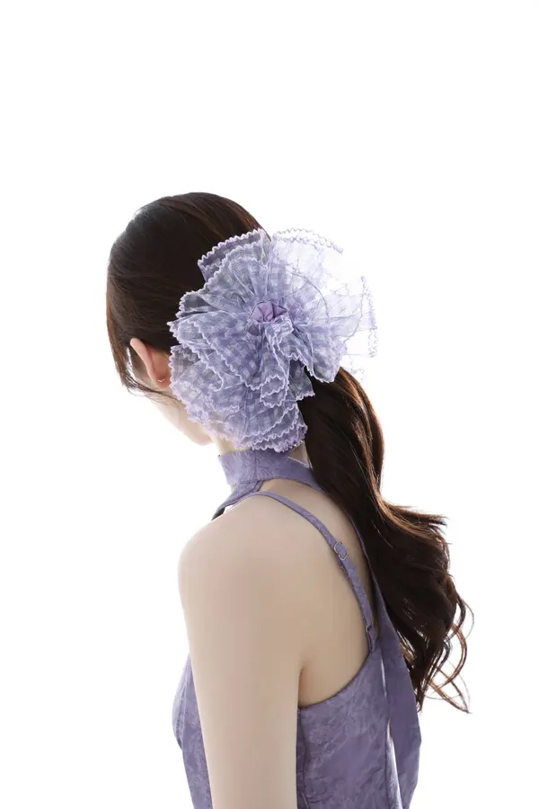 Lilac Gingham Oversized Scrunchie - Voluminous Hair Tie product image 7
